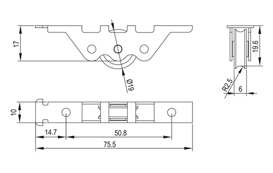 推拉门窗滑轮HL-A19尺寸图