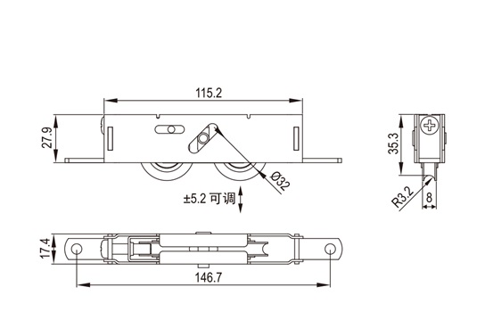 推拉门窗滑轮HL-A21尺寸图