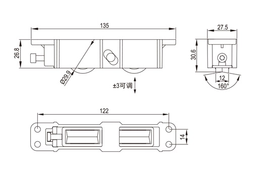 推拉门窗滑轮HL-D02尺寸图