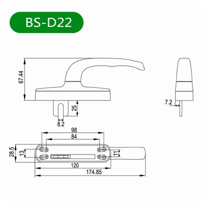 平开窗锌合金把手BS-D22尺寸图
