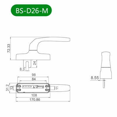 平开窗把手BS-D26-M尺寸图