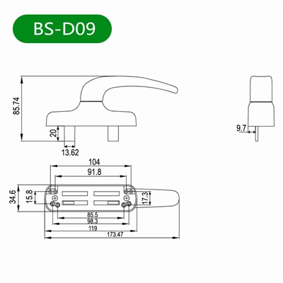 多点锁平开窗把手BS-D09尺寸图