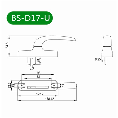 平开窗把手BS-D17-U尺寸图