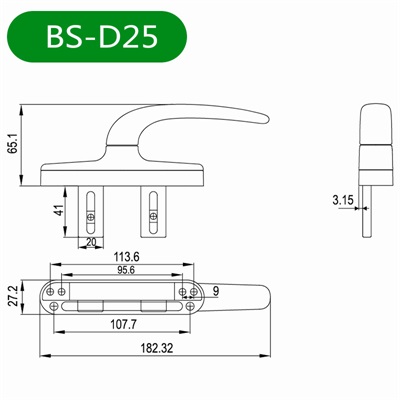 平开窗把手BS-D25尺寸图